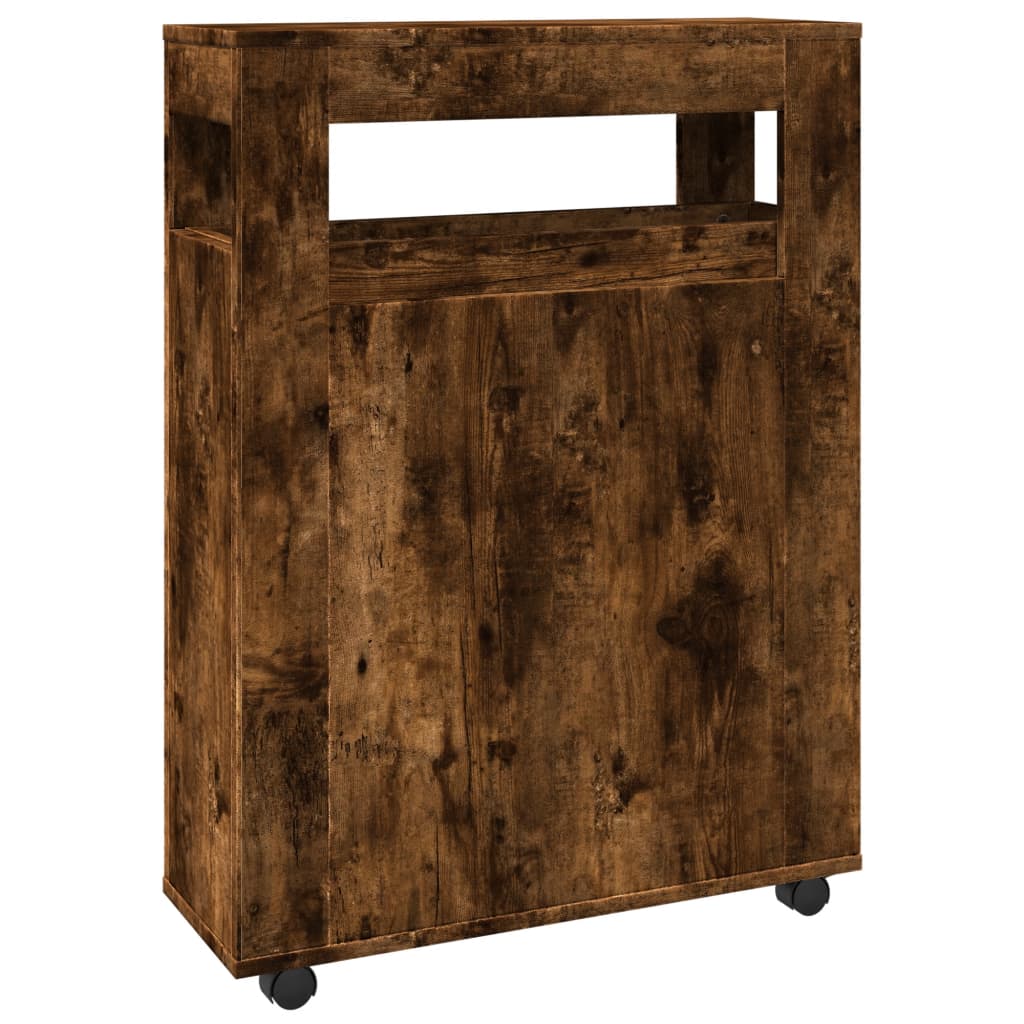 VXL8721158400703 g en hd 4 Dulap de baie îngust cu roți, stejar fumuriu, lemn prelucrat Dulap de baie îngust cu roți, stejar fumuriu, lemn prelucrat - imagine 6