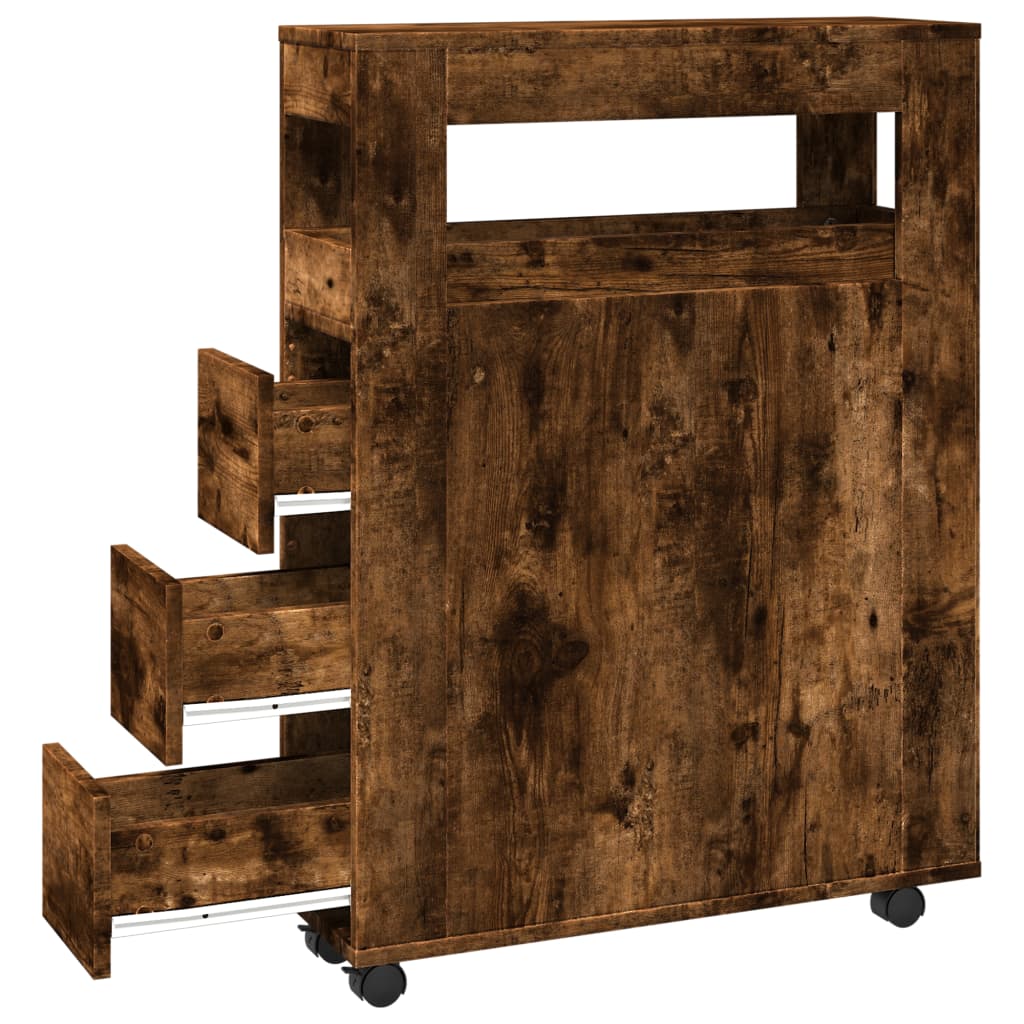 VXL8721158400703 g en hd 5 Dulap de baie îngust cu roți, stejar fumuriu, lemn prelucrat Dulap de baie îngust cu roți, stejar fumuriu, lemn prelucrat - imagine 7