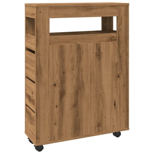 Alternative view of Dulap de baie îngust cu roți, stejar artizanal, lemn prelucrat