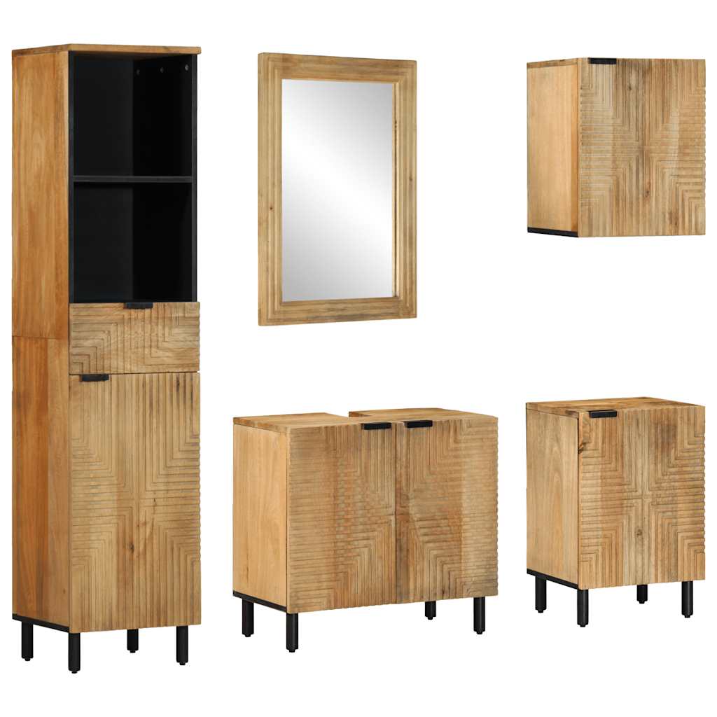 VXL8721158407887 a en hd 1 Set de mobilier de baie 5 piese din lemn masiv de mango maro Set de mobilier de baie 5 piese din lemn masiv de mango maro