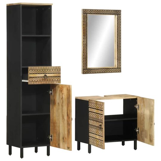 Alternative view of Set mobilier de baie, 3 piese, lemn masiv de mango