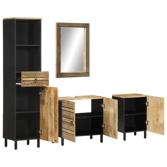 Alternative view of Set mobilier de baie, 4 piese, lemn masiv de mango