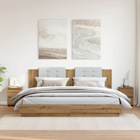 Alternative view of Noptiere, 2 buc., stejar artizanal, 30x30x40 cm, lemn prelucrat