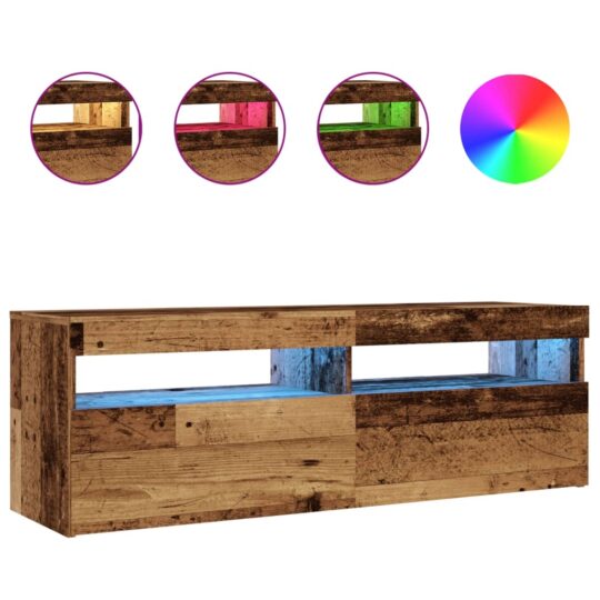 Alternative view of Dulap TV cu lumini LED lemn vechi 120x35x40 cm lemn prelucrat