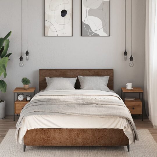 Noptiere, 2 buc., stejar artizanal, 34x36x50 cm, lemn prelucrat