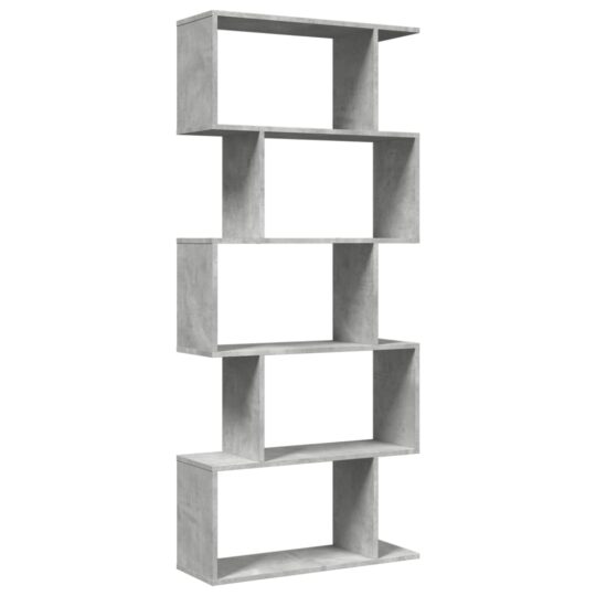 Alternative view of Bibliotecă/separator 5 niveluri gri beton 70x24x161 cm lemn