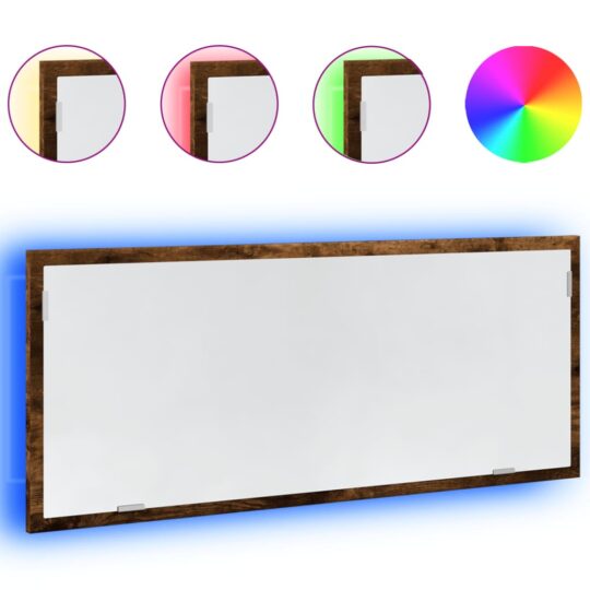 Alternative view of Oglindă de baie LED stejar fumuriu 100x8,5x37 cm lemn prelucrat