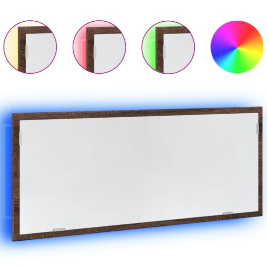 Alternative view of Oglindă de baie LED stejar maro, 100x8,5x37 cm lemn prelucrat