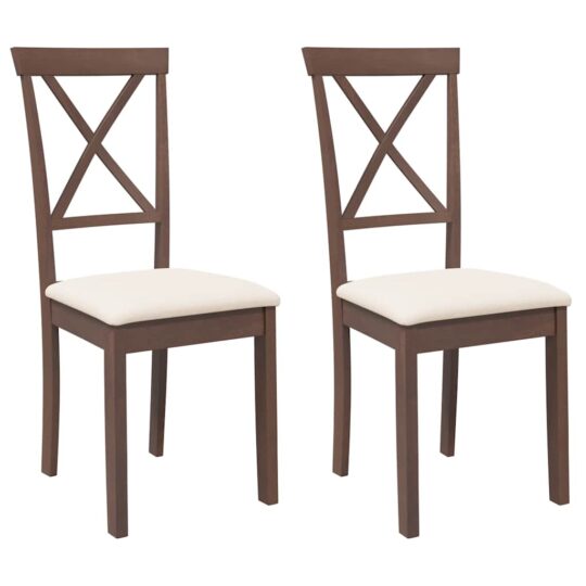 Alternative view of Scaune sufragerie cu perne 2 buc. cauciuc din lemn masiv maro