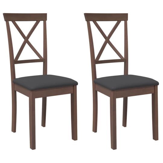 Alternative view of Scaune sufragerie cu perne 2 buc. cauciuc din lemn masiv maro