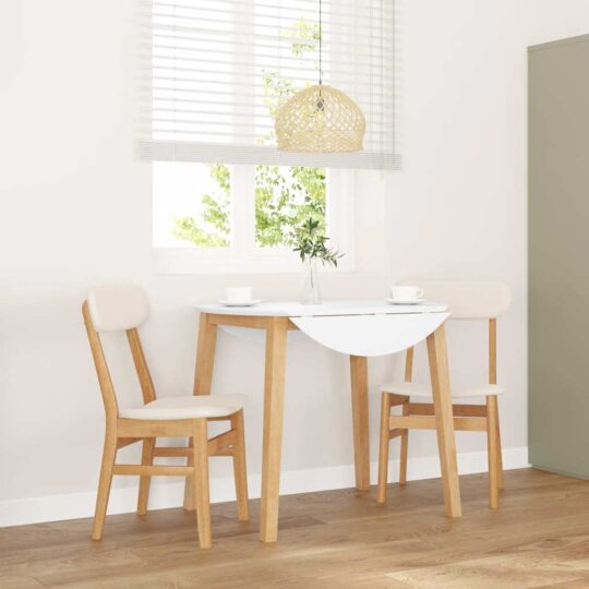 Scaune de sufragerie cu perne 2 buc din cauciuc din lemn masiv