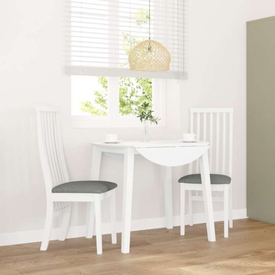 Scaune de sufragerie cu perne 2 buc cauciuc din lemn masiv alb