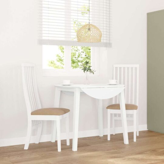 Scaune de sufragerie cu perne 2 buc cauciuc din lemn masiv alb