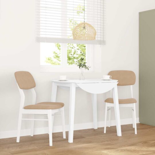 Scaune de sufragerie cu perne 2 buc cauciuc din lemn masiv alb