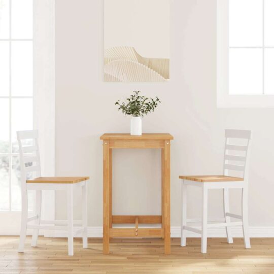 Scaune de bar 2 buc din cauciuc din lemn masiv alb