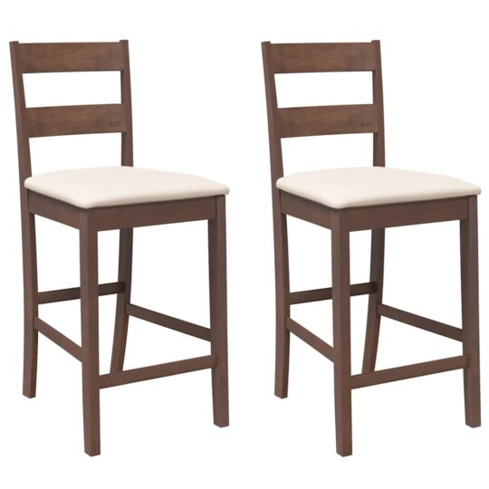 Alternative view of Scaune de bar cu perne 2 buc din cauciuc din lemn masiv maro