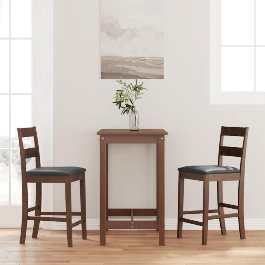 Scaune de bar cu perne 2 buc din cauciuc din lemn masiv maro