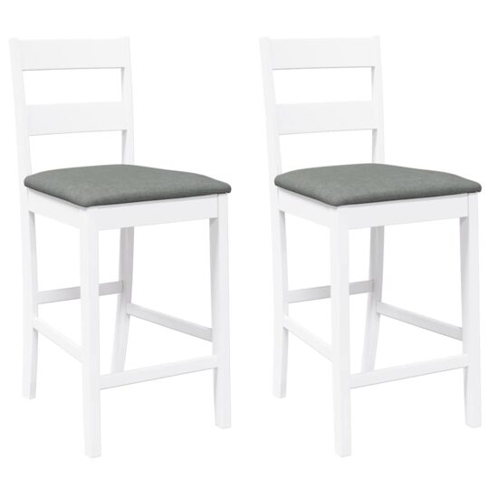 Alternative view of Scaune de bar cu perne 2 buc din cauciuc din lemn masiv alb