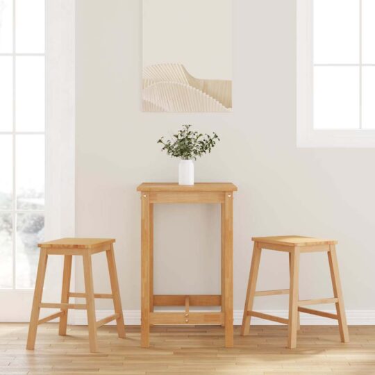 Scaune de bar 2 buc din lemn masiv cauciuc