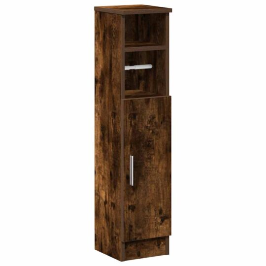 Alternative view of Dulap de baie cu suport role, stejar fumuriu, 20,5x22x90 cm