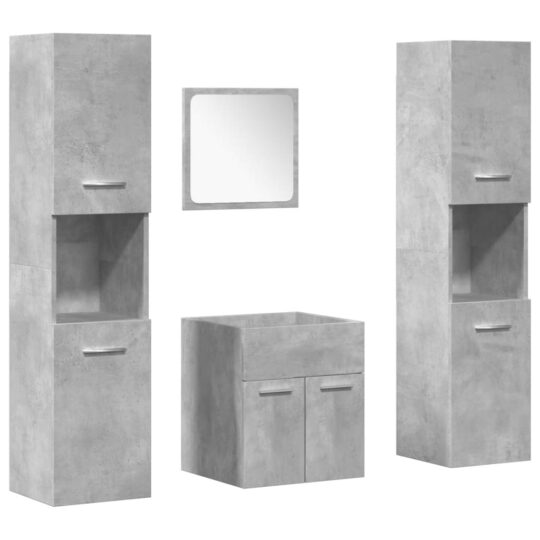 Alternative view of Set mobilier de baie, 4 piese, gri beton, lemn compozit