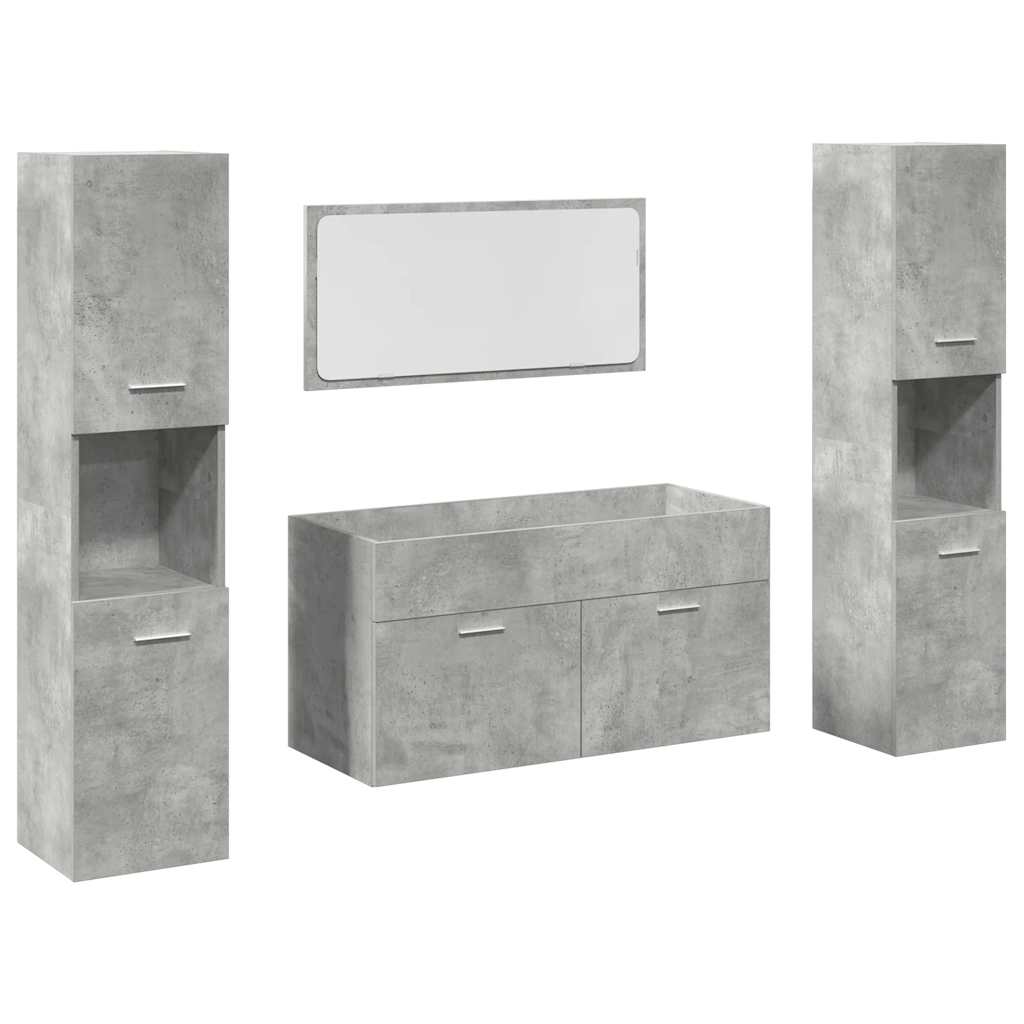 VXL8721158661234 a en hd 1 Set mobilier de baie, 4 piese, gri beton, lemn compozit Set mobilier de baie, 4 piese, gri beton, lemn compozit - imagine 2
