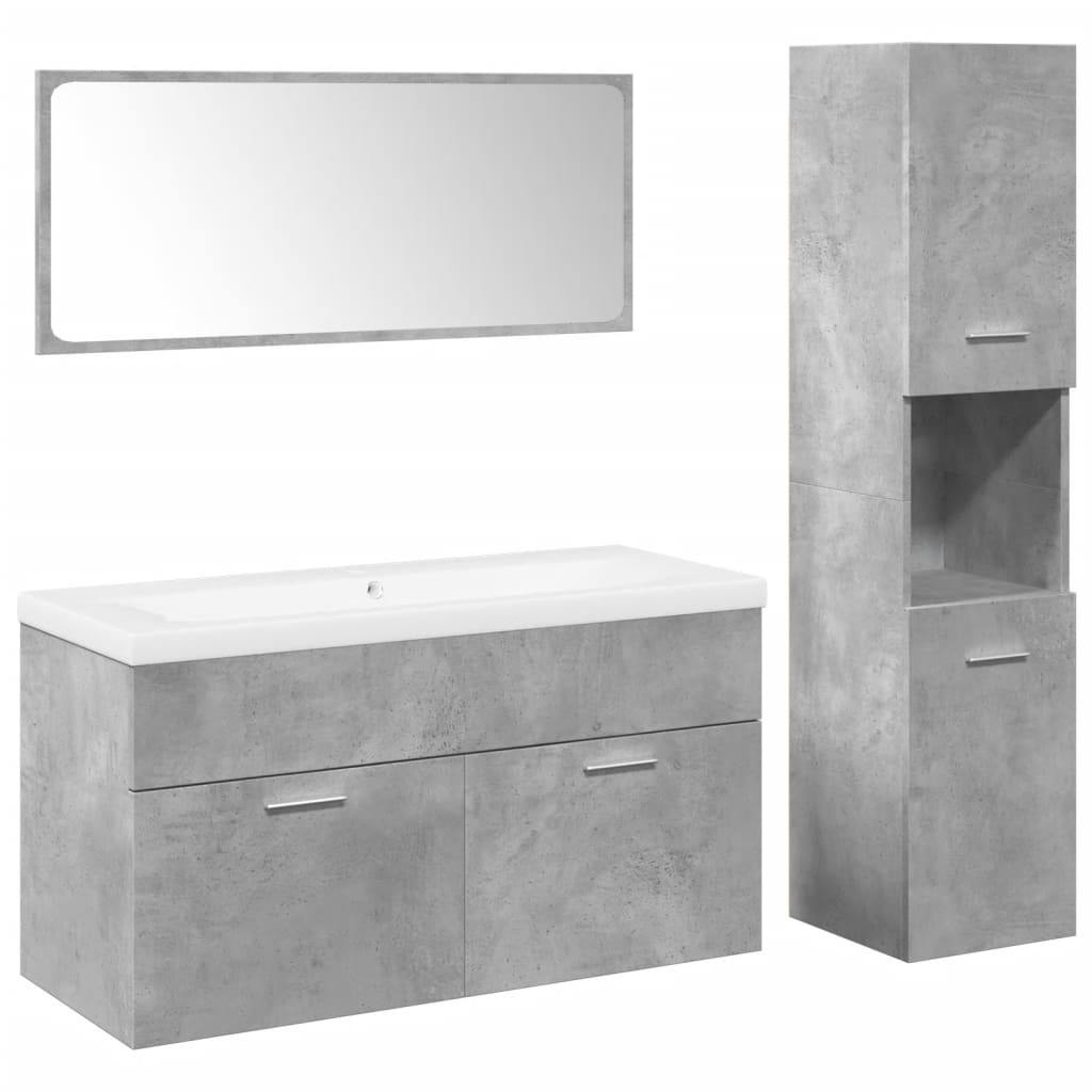 VXL8721158661296 a en hd 1 Set mobilier de baie, 4 piese, gri beton, lemn compozit Set mobilier de baie, 4 piese, gri beton, lemn compozit - imagine 2