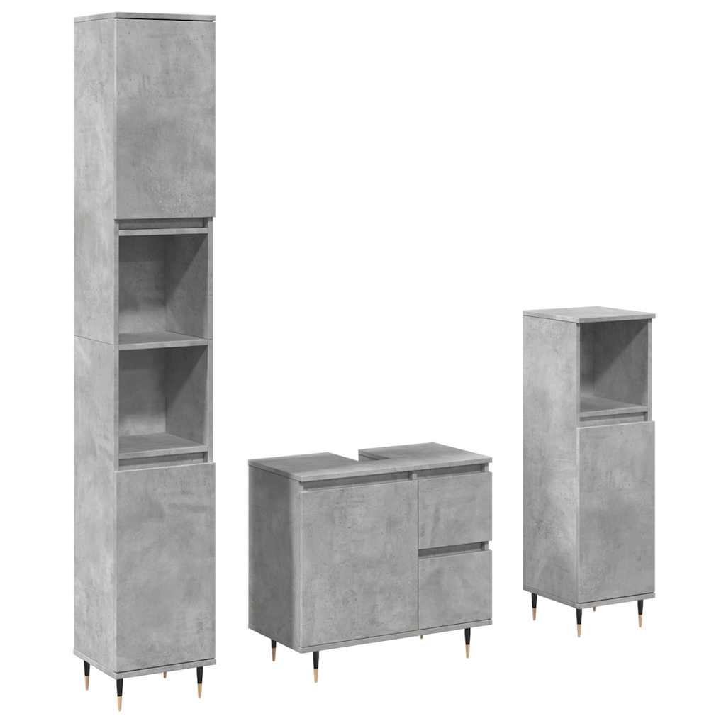 VXL8721158661883 a en hd 1 Set mobilier de baie, 3 piese, gri beton, lemn compozit Set mobilier de baie, 3 piese, gri beton, lemn compozit - imagine 2