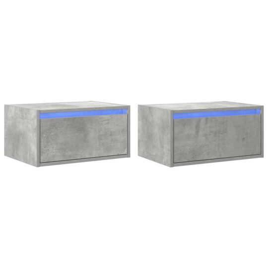 Alternative view of Noptiere montate pe perete cu lumini LED, 2 buc., gri beton