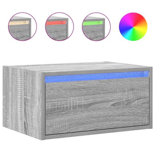 Alternative view of Noptieră montată pe perete cu lumini LED, sonoma gri