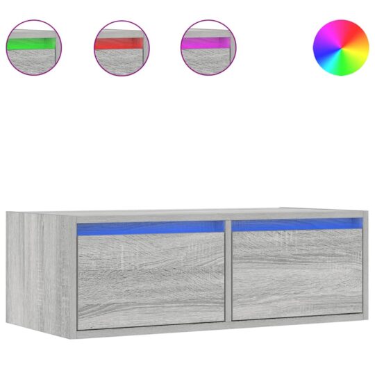 Alternative view of Comodă TV cu lumini LED, gri sonoma, 75x35,5x25 cm