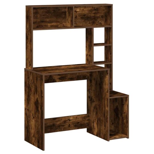 Alternative view of Birou cu rafturi, stejar fumuriu, 100x45x140 cm, lemn compozit