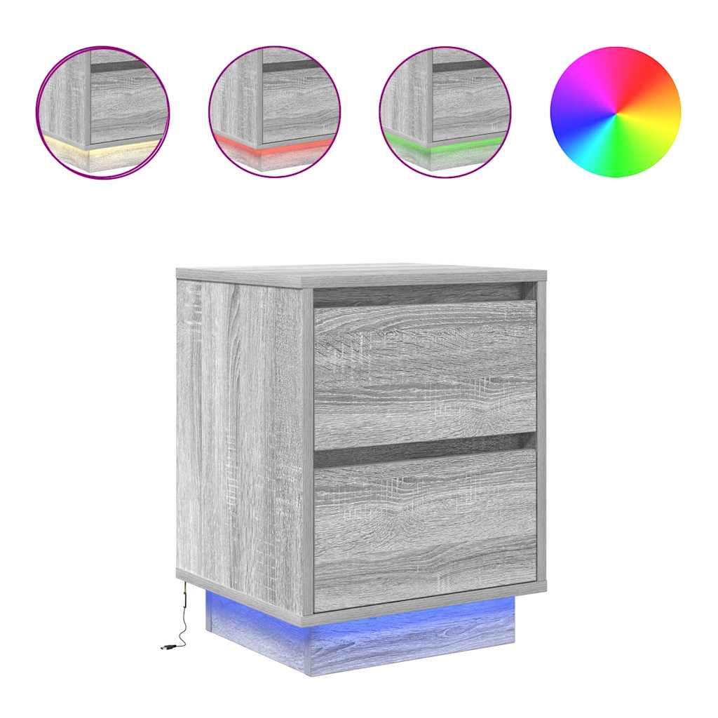 VXL8721158702135 a en hd 1 Noptiere cu lumini LED 2 buc Gri Sonoma 38x34x50 cm Noptiere cu lumini LED 2 buc Gri Sonoma 38x34x50 cm - imagine 2