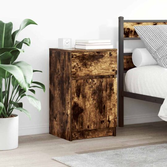 Noptiere, 2 buc., stejar afumat, 39x35x65 cm, lemn prelucrat