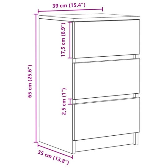VXL8721158702586 g en hd 10 Noptiera cu 3 sertare Negru 39x35x65 cm VXL8721158702586 g en hd 10