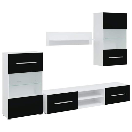 Alternative view of Unități TV de 5 piese cu iluminare LED lemn prelucrat negru mat