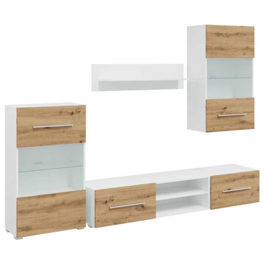 Alternative view of Unități TV de 5 piese cu iluminare LED Artisan Stejar lemn