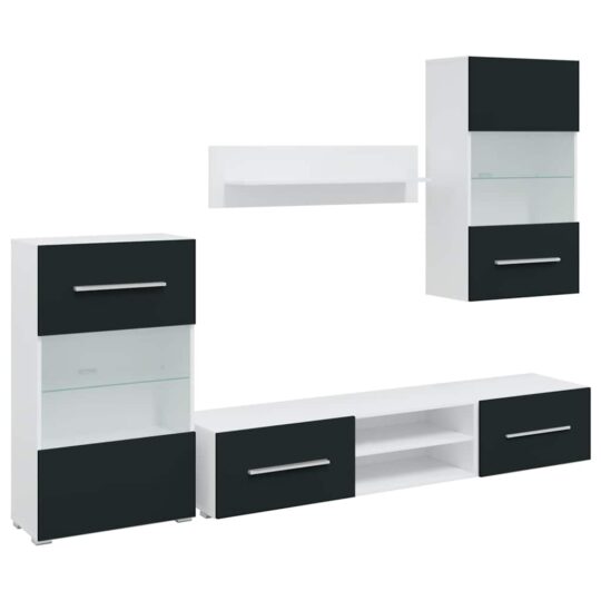 Alternative view of Unități TV din 5 piese cu iluminare LED lemn mat Indigo