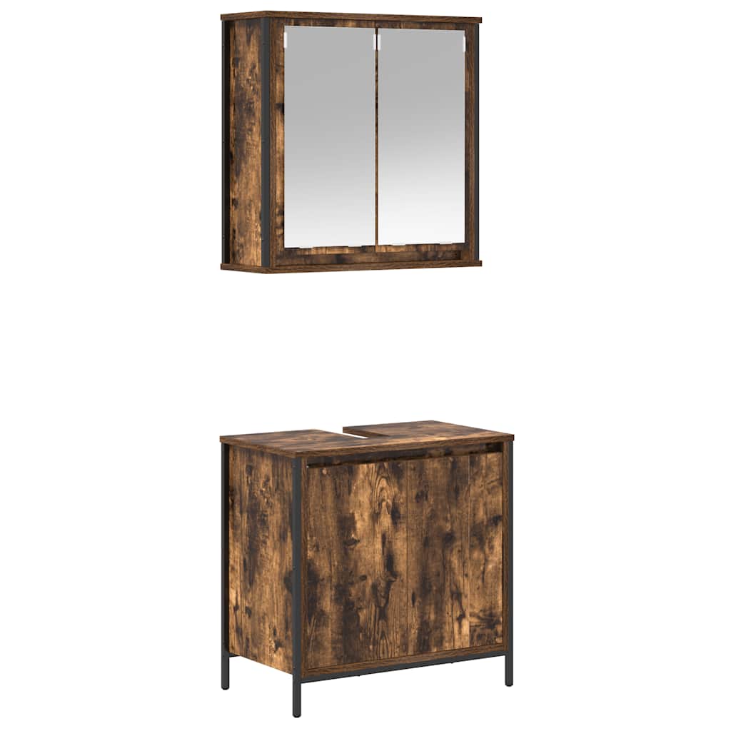 VXL8721158712417 a en hd 1 Set mobilier de baie, 2 piese, stejar fumuriu, lemn prelucrat Set mobilier de baie, 2 piese, stejar fumuriu, lemn prelucrat - imagine 2