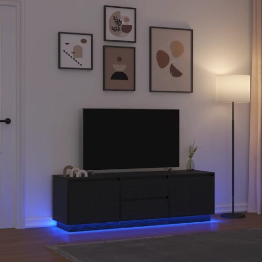 Dulap TV cu lumini LED Stejar negru 160,5x41x50 cm