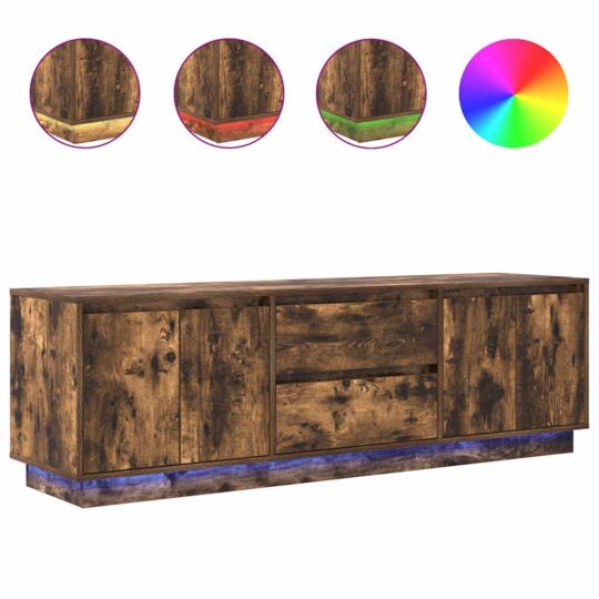 Alternative view of Dulap TV cu lumini LED Stejar afumat 160,5x41x50 cm