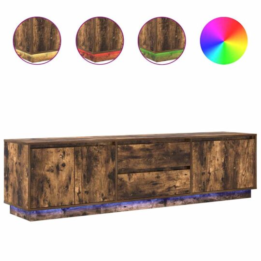 Alternative view of Dulap TV cu lumini LED Stejar afumat 193,5x41x50 cm