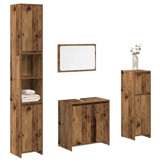 Set mobilier de baie, 4 piese, lemn vechi, lemn prelucrat
