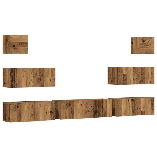 Alternative view of Set dulap TV 7 piese montat pe perete lemn vechi lemn prelucrat