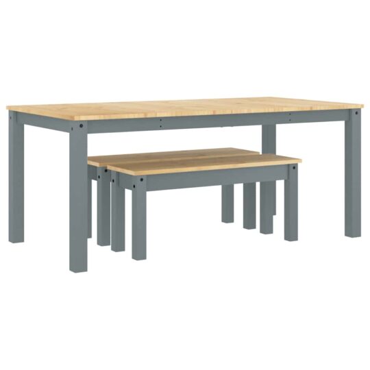 Alternative view of Set de sufragerie din 3 piese Panama din lemn masiv de pin gri