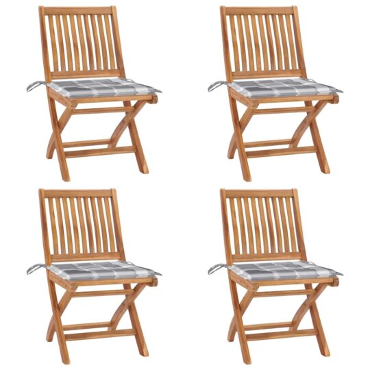 Scaune de grădină pliabile cu perne, 4 buc., lemn masiv de tec