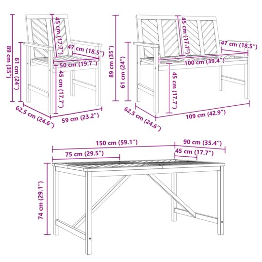 3154109 12 Set de masă pentru grădină 5 pcs Maro 150 x 90 x 74 cm 3154109 12