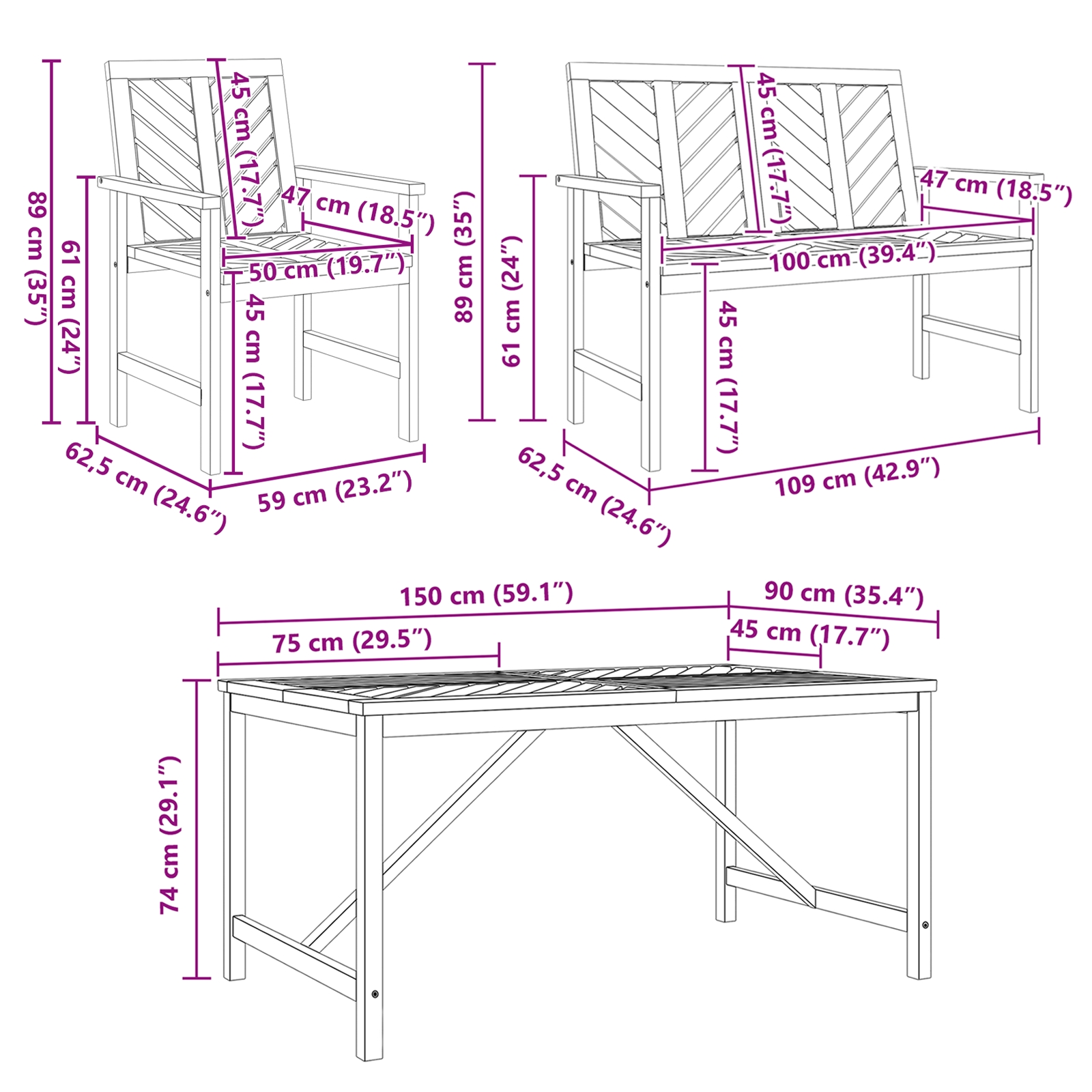 3154109 12 Set de masă pentru grădină 5 pcs Maro 150 x 90 x 74 cm Set de masă pentru grădină 5 pcs Maro 150 x 90 x 74 cm - imagine 12