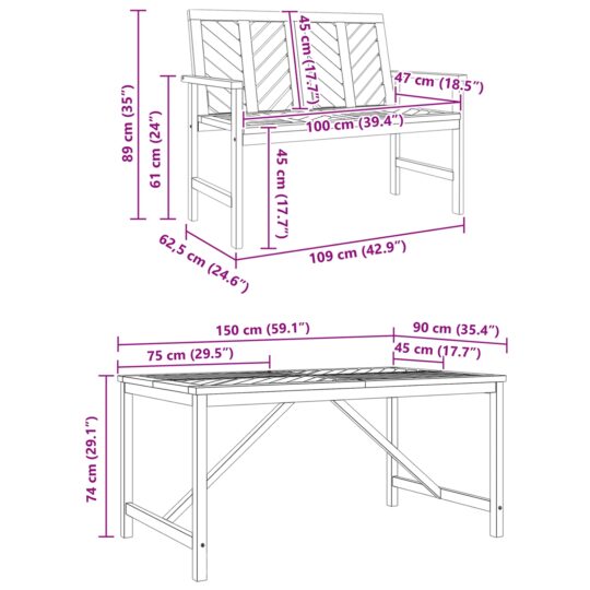 3154111 11 Set de masă pentru grădină 3 pcs Maro 150 x 90 x 74 cm 3154111 11