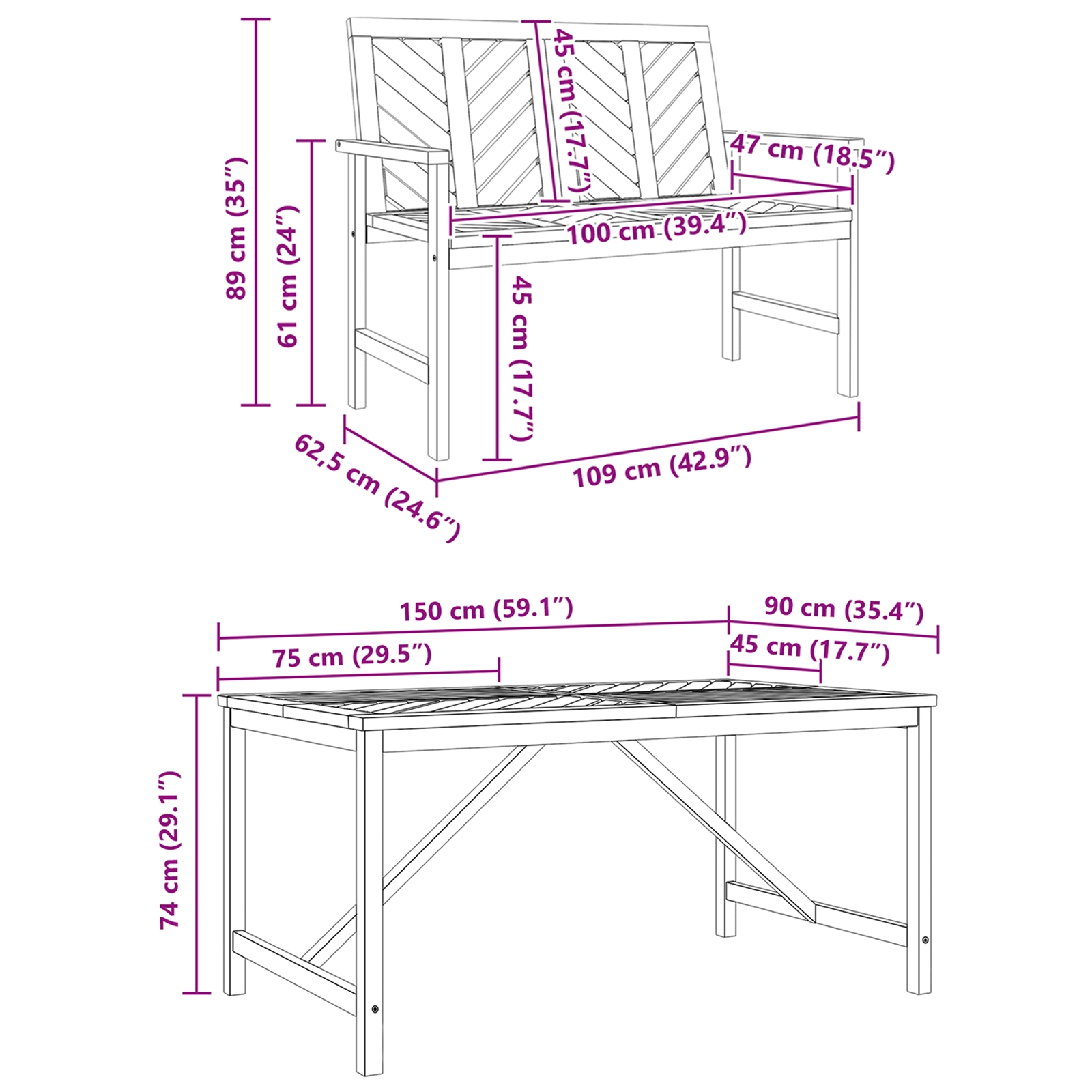 3154111 11 Set de masă pentru grădină 3 pcs Maro 150 x 90 x 74 cm Set de masă pentru grădină 3 pcs Maro 150 x 90 x 74 cm - imagine 11